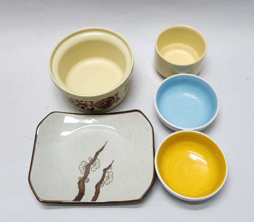 Набор посуды керамика Поднос &quot; Сакура&quot; и миски разных размеров 5 предметов